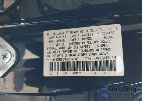 2011 Acura Tsx 2.4 from USA, damaged, VIN JH4CU2F69BC004900